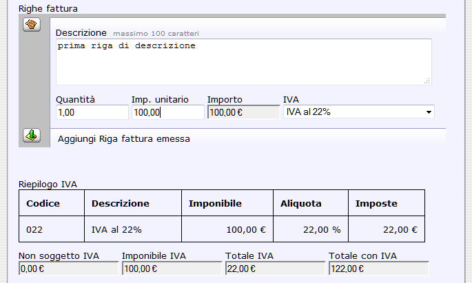 Prima riga fattura